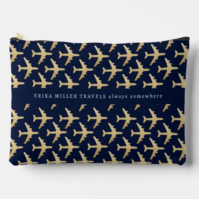 Pochette À Accessoires Nom Faux Gold Avions Travel (Recto)