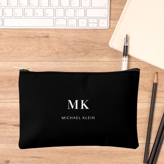 Pochette À Accessoires Nom initial du monogramme noir blanc (Créateur téléchargé)