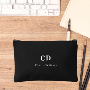 Pochette À Accessoires Nom initial du monogramme noir blanc