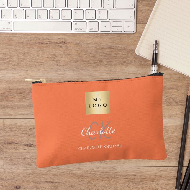 Pochette À Accessoires Nom monogramme du logo de l'entreprise corail (Créateur téléchargé)
