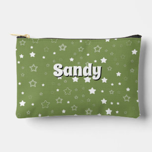 Pochette À Accessoires nom monogramme étoiles mignonnes vert &blanc