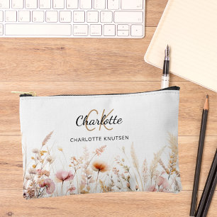 Pochette À Accessoires Nom monogramme fleur sauvage beige rose