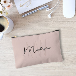 Pochette À Accessoires Nom Monogramme moderne Script Blush Pink