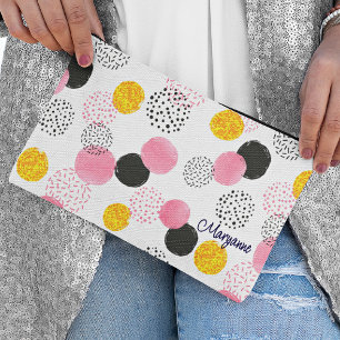 Pochette À Accessoires Nom, Motif Abstrait Mignon Chic Noir Rose Or