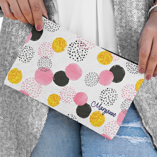 Pochette À Accessoires Nom, Motif Abstrait Mignon Chic Noir Rose Or (Créateur téléchargé)