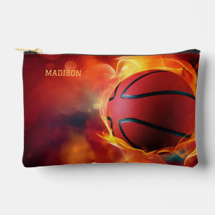 Pochette À Accessoires Nom personnalisé Basketball flambant