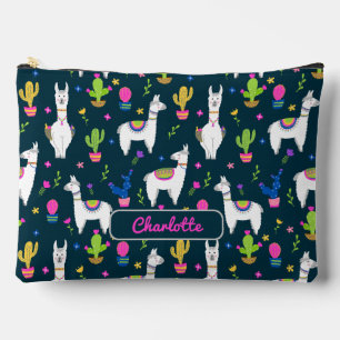 Pochette À Accessoires Nom personnalisé de cactus d'alpaga coloré mignon