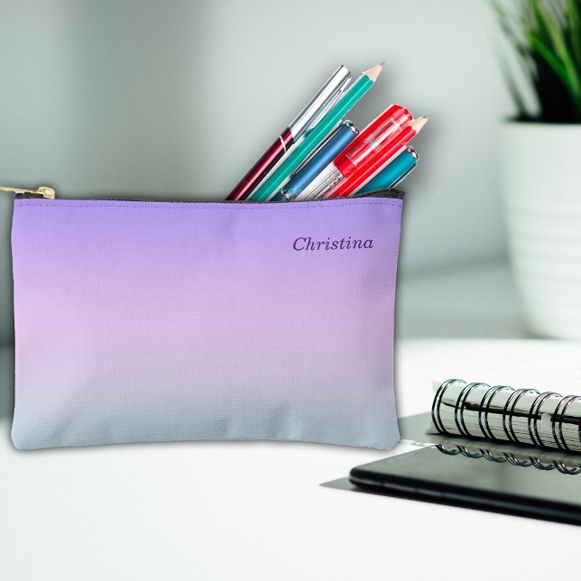 Pochette À Accessoires Nom personnalisé de l'école Lilac Ombre (Créateur téléchargé)