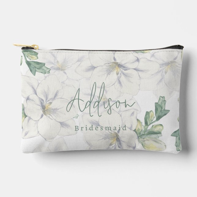 Pochette À Accessoires Nom Personnalisé Élégant Moderne Script Bridesmaid (Recto)