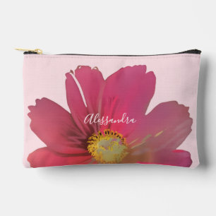 Pochette À Accessoires Nom personnalisé Fleur sauvage aquarelle rose roug