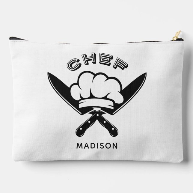 Pochette À Accessoires Nom personnalisé Logo du chef (Verso)