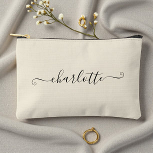 Pochette À Accessoires Nom personnalisé minimaliste et mignon Blanc nat