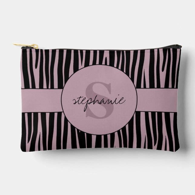 Pochette À Accessoires Nom personnalisé Monogramme Zebra stripes motif (Recto)