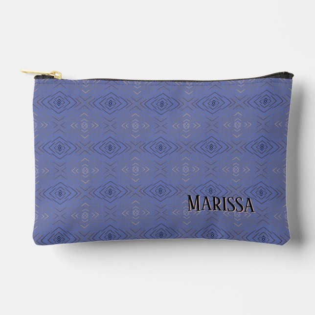 Pochette À Accessoires Nom personnalisé motif diamant subtil bleu (Recto)