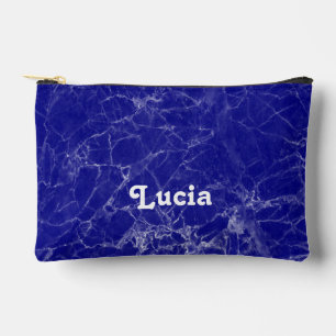 Pochette À Accessoires Nom personnalisé motif en marbre bleu