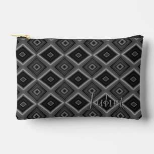 Pochette À Accessoires Nom personnalisé noir blanc gris diamant géométriq