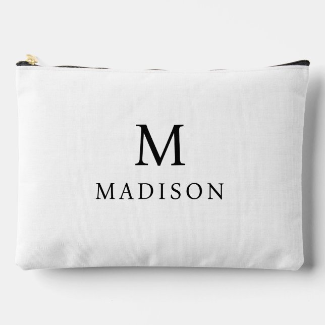 Pochette À Accessoires Nom personnalisé noir et blanc minimal et élégant (Recto)