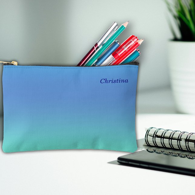 Pochette À Accessoires Nom personnalisé Ombre bleu de l'école (Créateur téléchargé)