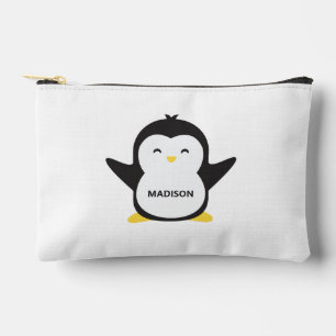 Pochette À Accessoires Nom personnalisé pingouin mignon
