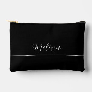 Pochette À Accessoires Nom personnalisé, script noir et blanc