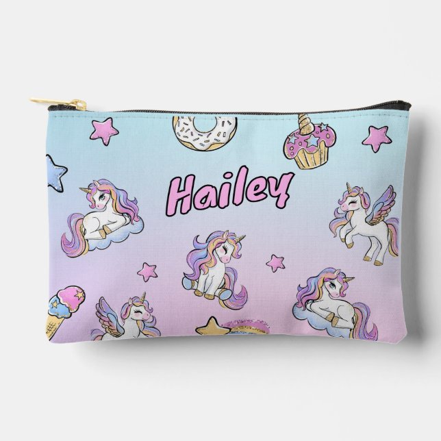 Pochette À Accessoires Nom personnalisé Unicorn Retour à l'école Imprimé (Recto)
