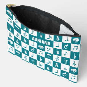 Pochette À Accessoires Notes et instruments de musique turquoise et blanc