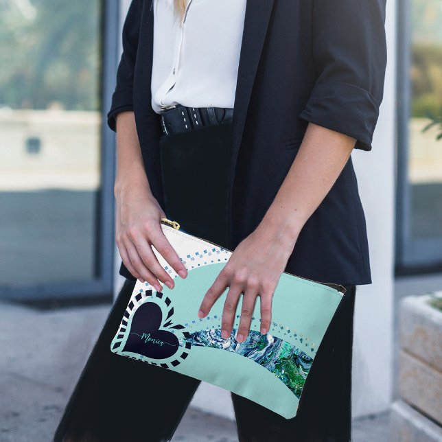 Pochette À Accessoires Nouveauté moderne Custom Turquoise & Green (Modern Novelty Custom Teal & Green Accessory Pouch )