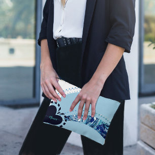 Pochette À Accessoires Nouveauté Moderne Nom Personnalisé Bleu & Blanc