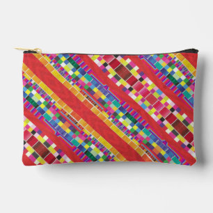 Pochette À Accessoires nuances rouges, bandes et pixels colorés