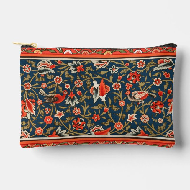 Pochette À Accessoires Oiseau et fleurs Perse Motif bleu rouge (Recto)