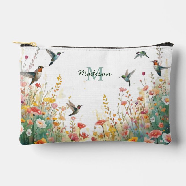 Pochette À Accessoires Oiseaux aquarelle de printemps Monogramme floral F (Recto)