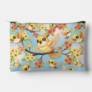 Pochette À Accessoires Oiseaux mignons et heureux parmi les fleurs du pri