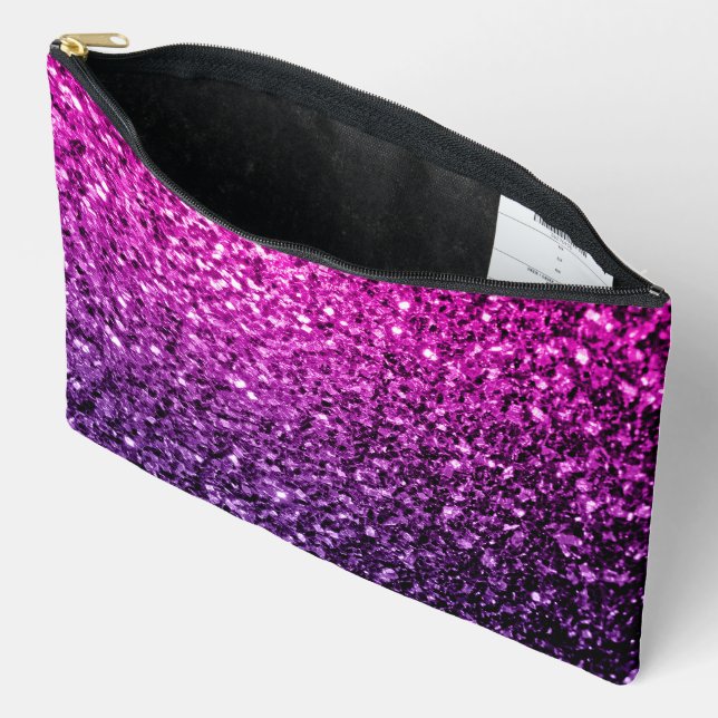 Pochette À Accessoires Ombre rose violet faux paillettes scintillent (Ouvrir)