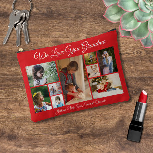 Pochette À Accessoires On t'aime grand-mère Photo rouge personnalisée 9