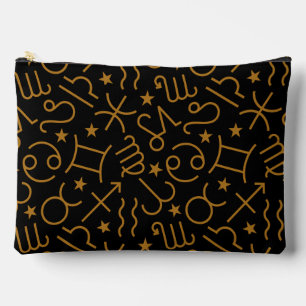 Pochette À Accessoires Or mat zodiac signes et étoiles sur fond noir