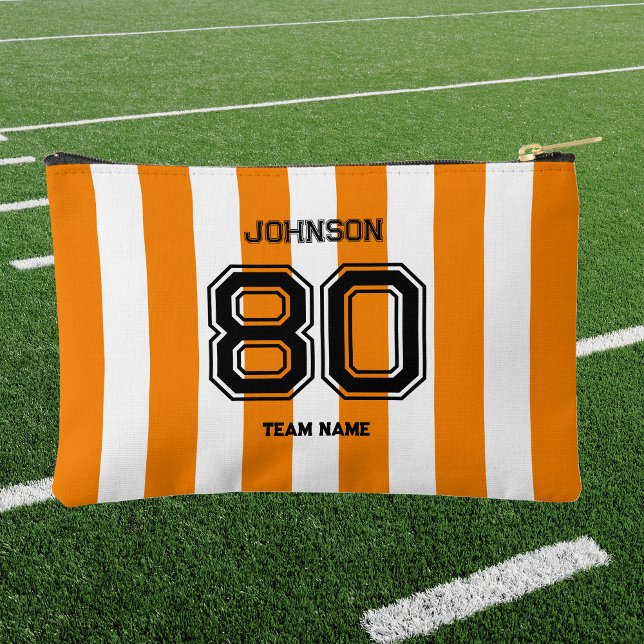 Pochette À Accessoires Orange Stripe Sports Team Nom personnalisé Équipe (Créateur téléchargé)