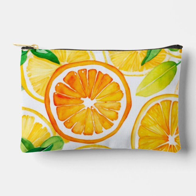 Pochette À Accessoires Oranges et citrons à l'aquarelle Citrus  (Recto)