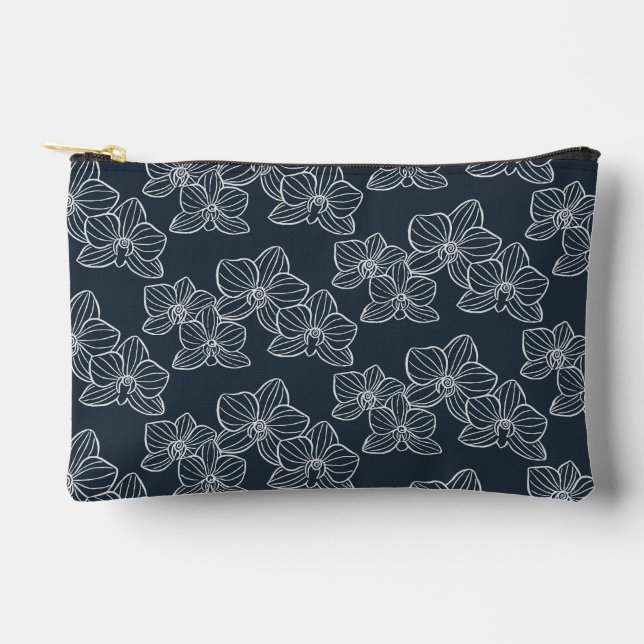Pochette À Accessoires Orchidée Linéaire | Floral Navy Foncé (Recto)