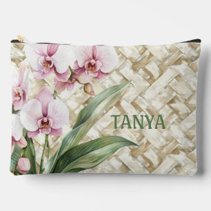 Pochette À Accessoires Orchidées sur Motif tissé   Se maquiller