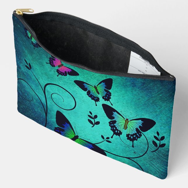 Pochette À Accessoires Ornate Jewel Butterflies Teal (Ouvrir)