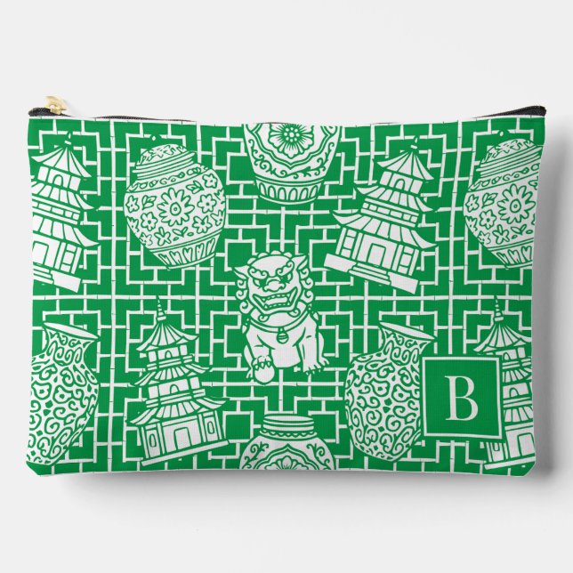 Pochette À Accessoires Pagode de Chinoiserie – Jardin Asien Prépa Vert (Recto)