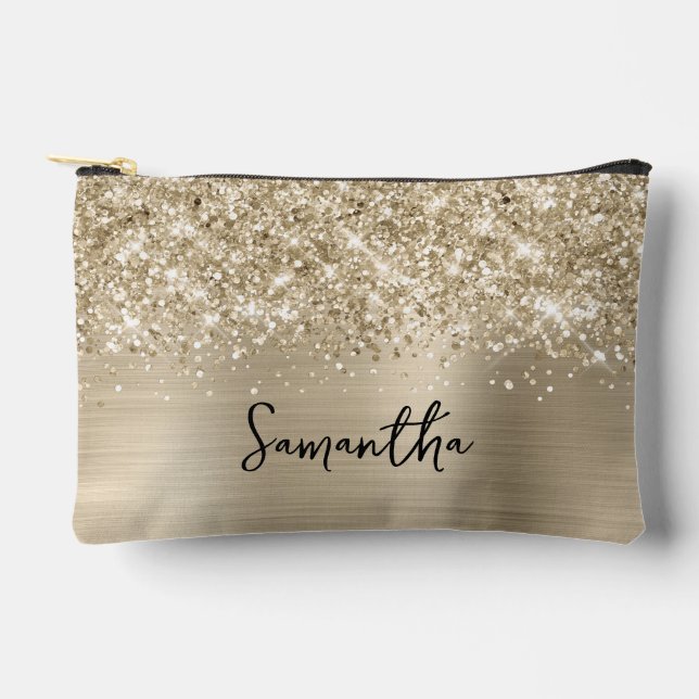 Pochette À Accessoires Pailleté Or Pâle Glamour Nom (Recto)