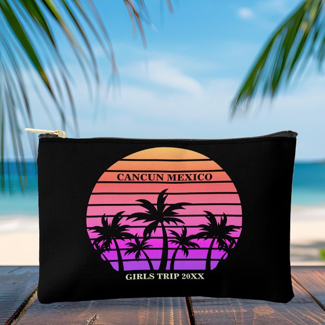 Pochette À Accessoires Palmiers noirs rose tropical Plage personnalisée (Créateur téléchargé)