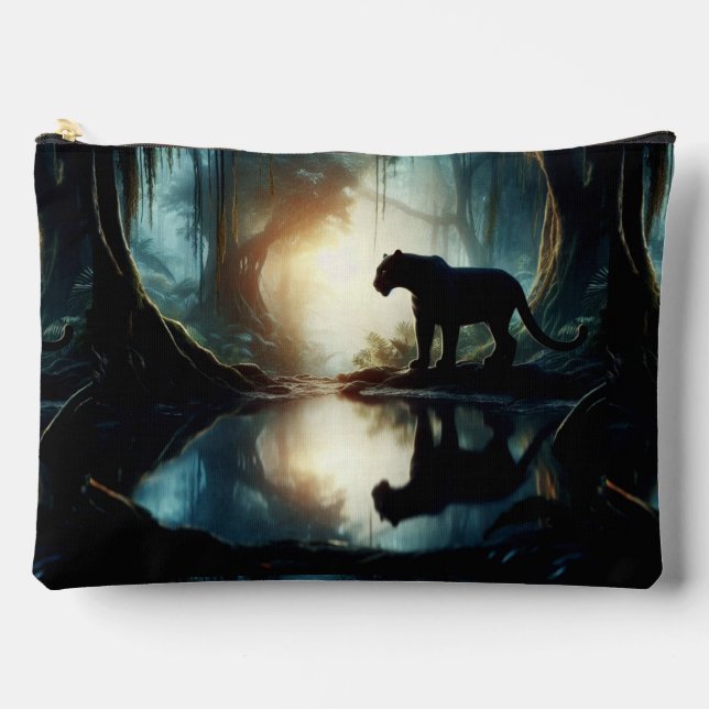 Pochette À Accessoires Panthère noire reflétée dans la piscine d'eau dans (Recto)