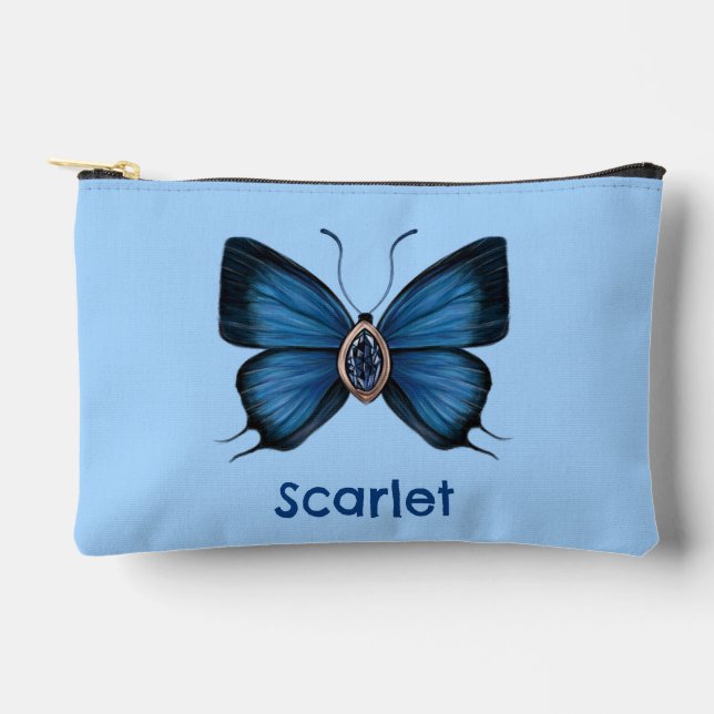 Pochette À Accessoires Papillon bleu de naissance personnalisé septembre (Recto)
