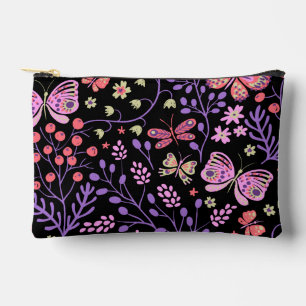 Pochette À Accessoires Papillon Coloré Et Fleurs Rose Mignon