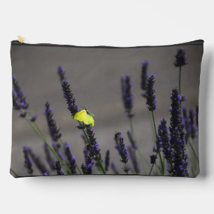 Pochette À Accessoires Papillon Jaune sur Photo Macro de Lavande Violette
