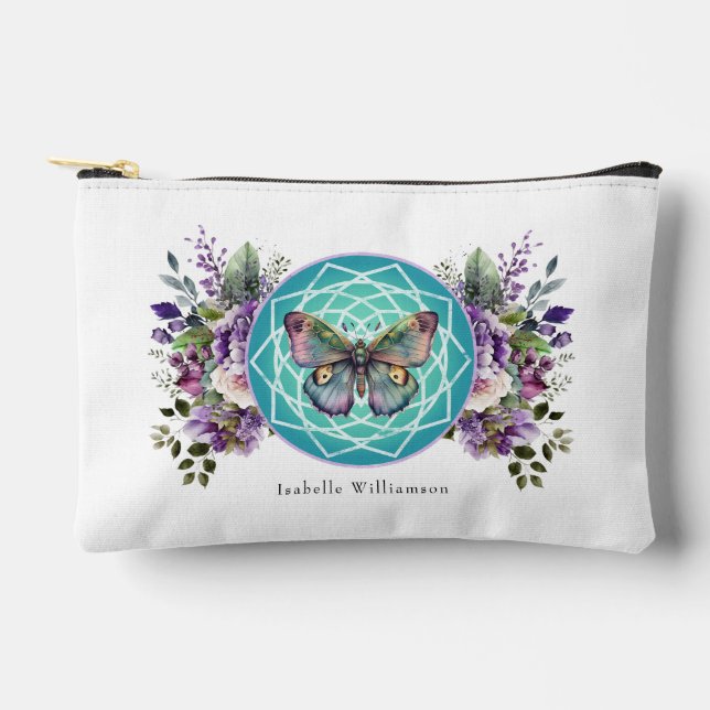 Pochette À Accessoires Papillon Mandala Violet Fleur Esotérique Tarot (Recto)