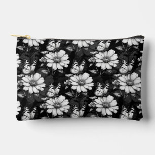 Pochette À Accessoires Papillon sur Motif à fleurs - Noir