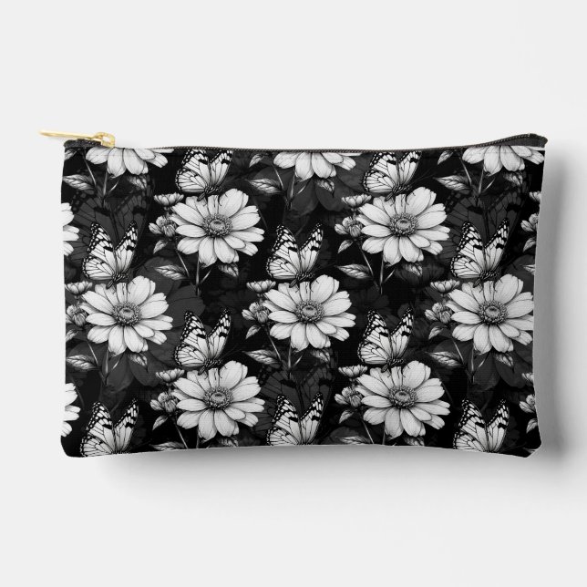 Pochette À Accessoires Papillon sur Motif à fleurs - Noir (Recto)